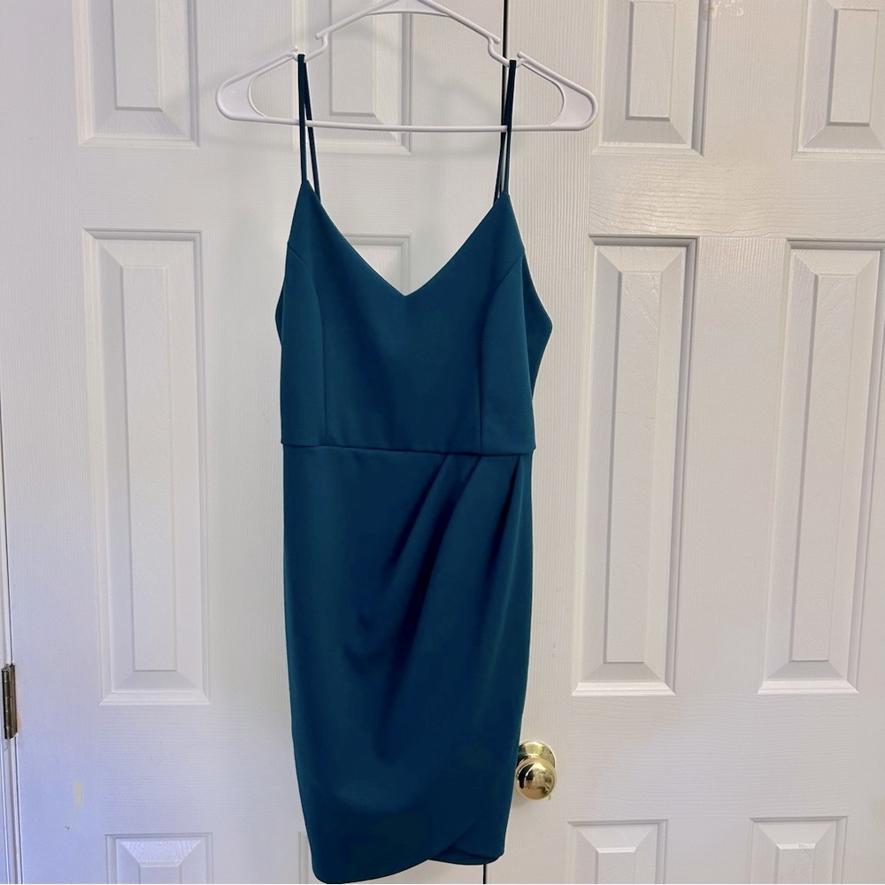 Lulus Aqua Blue Faux Wrap Mini Party Dress Large